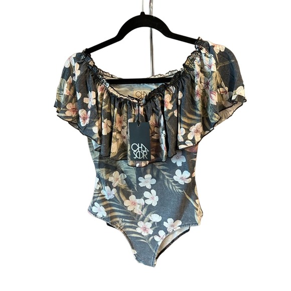 Chaser Tops - Chaser Women’s Floral Off the Shoulder Ruffle Bodysuit NWT Size Medium